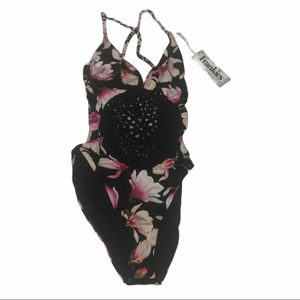 NWT Frankies Bikinis Poppy One Piece Black Lotus Bathing Suit S